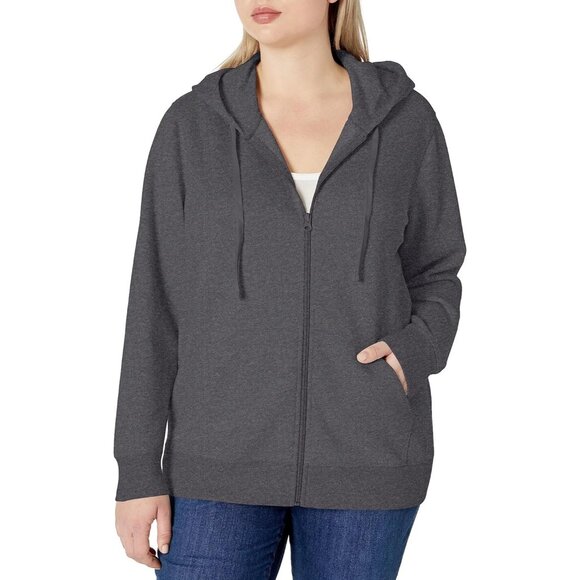 Women’s Dark Grey Fleece Full-Zip Hoodie for Comfort and Style - Picture 1 of 11